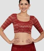 Maroon & gold zigzag pattern cotton readymade saree blouse