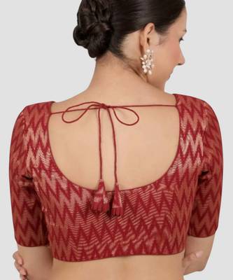 Maroon & gold zigzag pattern cotton readymade saree blouse 2