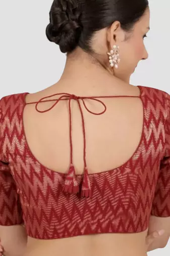 Maroon & gold zigzag pattern cotton readymade saree blouse