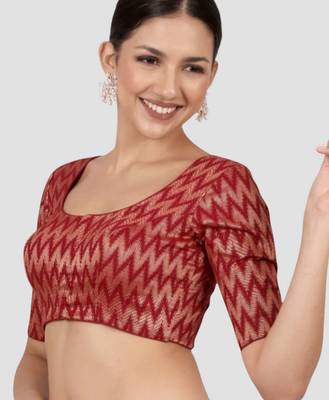 Maroon & gold zigzag pattern cotton readymade saree blouse 3