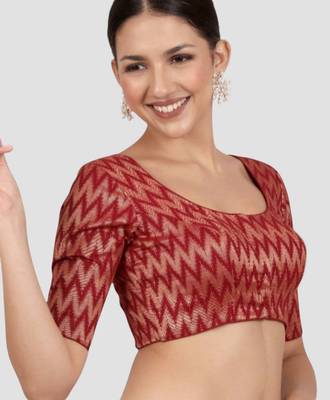 Maroon & gold zigzag pattern cotton readymade saree blouse 4