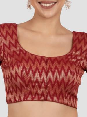 Maroon & gold zigzag pattern cotton readymade saree blouse 5