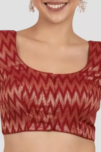 Maroon & gold zigzag pattern cotton readymade saree blouse