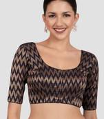 Navy blue & gold zigzag pattern cotton readymade saree blouse