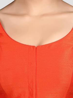 Rust kora silk elbow sleeves round neck padded readymade saree blouse 5