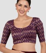 Purple & gold zigzag pattern cotton readymade saree blouse
