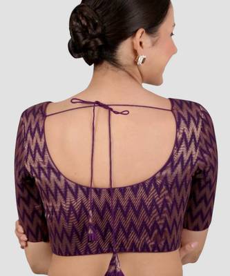 Purple & gold zigzag pattern cotton readymade saree blouse 2