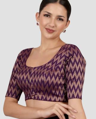 Purple & gold zigzag pattern cotton readymade saree blouse 3
