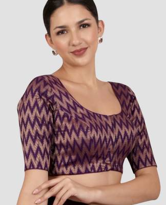 Purple & gold zigzag pattern cotton readymade saree blouse 4