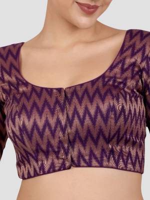 Purple & gold zigzag pattern cotton readymade saree blouse 5