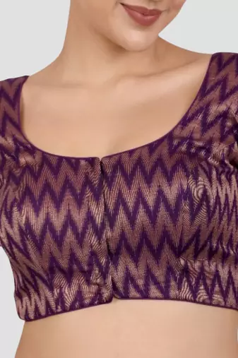 Purple & gold zigzag pattern cotton readymade saree blouse