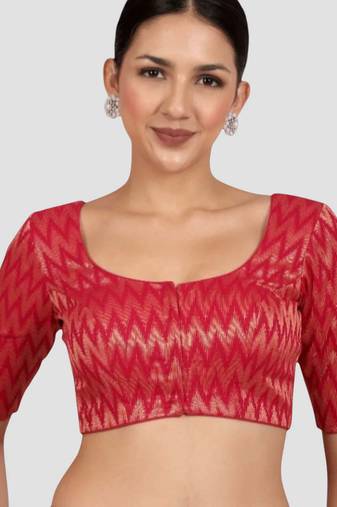 Rani & gold zigzag pattern cotton readymade saree blouse