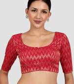 Rani & gold zigzag pattern cotton readymade saree blouse