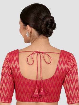 Rani & gold zigzag pattern cotton readymade saree blouse 2