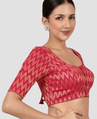 Rani & gold zigzag pattern cotton readymade saree blouse 3