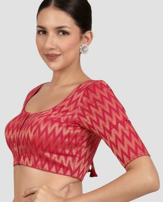 Rani & gold zigzag pattern cotton readymade saree blouse 4