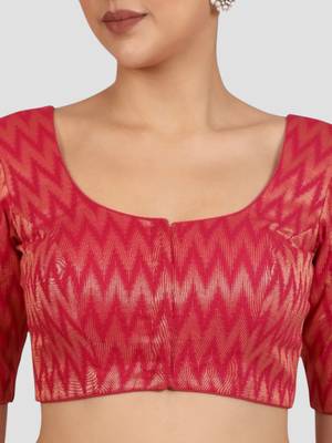 Rani & gold zigzag pattern cotton readymade saree blouse 5