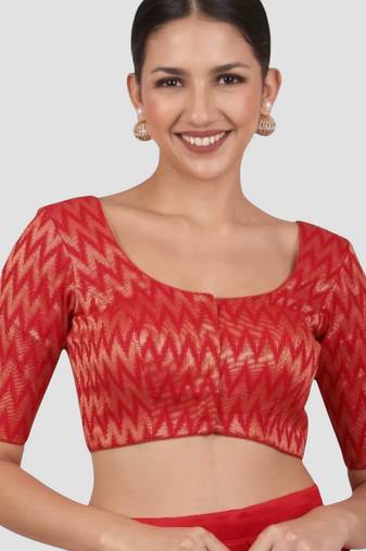 Red & gold zigzag pattern cotton readymade saree blouse
