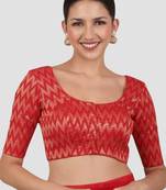 Red & gold zigzag pattern cotton readymade saree blouse