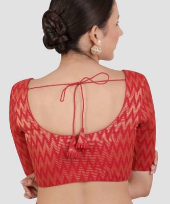 Red & gold zigzag pattern cotton readymade saree blouse 2
