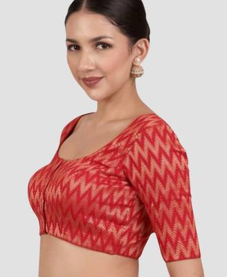 Red & gold zigzag pattern cotton readymade saree blouse 4