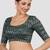 Teal blue & gold zigzag pattern cotton readymade saree blouse