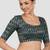 Teal blue & gold zigzag pattern cotton readymade saree blouse