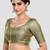 Brocade grey elbow sleeves round neck padded readymade saree blouse