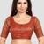 Brocade maroon elbow sleeves round neck padded readymade saree blouse