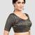 Brocade navy blue elbow sleeves round neck padded readymade saree blouse