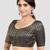 Brocade navy blue elbow sleeves round neck padded readymade saree blouse