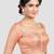 Brocade peach elbow sleeves round neck padded readymade saree blouse