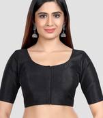 Black kora silk elbow sleeves round neck padded readymade saree blouse