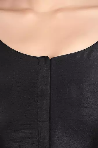 Black kora silk elbow sleeves round neck padded readymade saree blouse