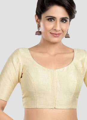 Cream kora soilk solid readymade saree blouse with round neckline 1