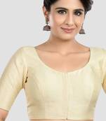 Cream kora soilk solid readymade saree blouse with round neckline