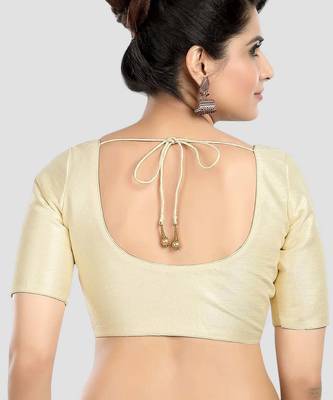 Cream kora soilk solid readymade saree blouse with round neckline 2