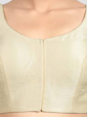 Cream kora soilk solid readymade saree blouse with round neckline 5