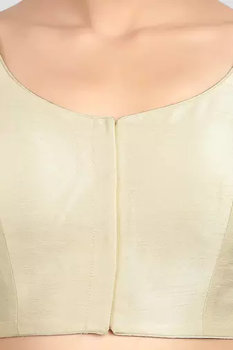 Cream kora soilk solid readymade saree blouse with round neckline
