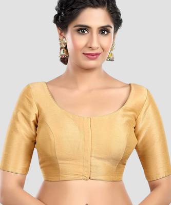 Golden grace: ethnic round neck elbow sleeves readymade saree blouse 1