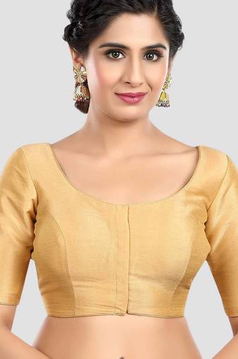 Golden grace: ethnic round neck elbow sleeves readymade saree blouse