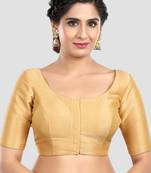 Golden grace: ethnic round neck elbow sleeves readymade saree blouse
