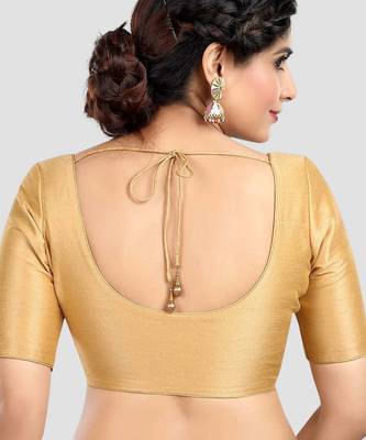 Golden grace: ethnic round neck elbow sleeves readymade saree blouse 2
