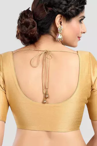 Golden grace: ethnic round neck elbow sleeves readymade saree blouse