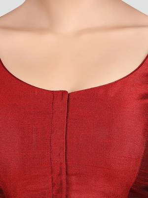 Maroon kora silk elbow sleeves round neck padded readymade saree blouse 5