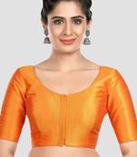 Mustard kora silk elbow sleeves round neck padded readymade saree blouse