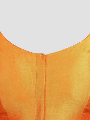 Mustard kora silk elbow sleeves round neck padded readymade saree blouse 5