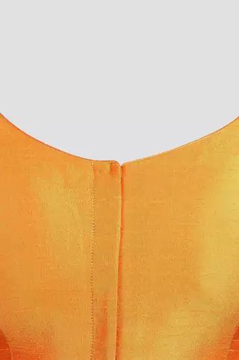 Mustard kora silk elbow sleeves round neck padded readymade saree blouse