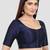 Navy blue kora silk elbow sleeves round neck padded readymade saree blouse