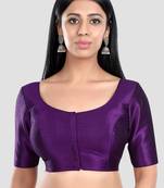 Purple kora silk elbow sleeves round neck padded readymade saree blouse